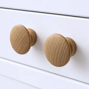 HomeRoots 476576 Brown Wood Classic Round Drawer Pull Knobs - Set of 2