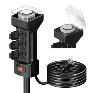 - 24 Hour Outdoor Stae Timer, 6 Outlets 6 ft Extension Cord Mechanical Power Timer for Outdoor Lights, Christmas Decorations, ETL Certified, Weatherproof Safety Cover (Blac)