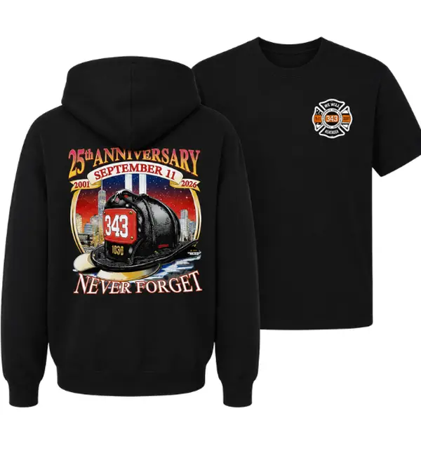 343 Firefighter Memorial Hoodie – 25th Anniversary 9/11 Remembrance Sweatshirt, First Responder Tribute Gift