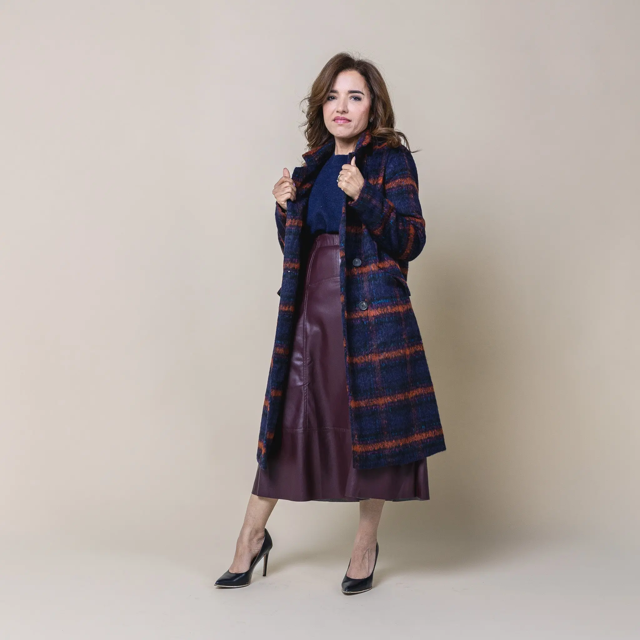 Plaid Double Breasted Long Coat