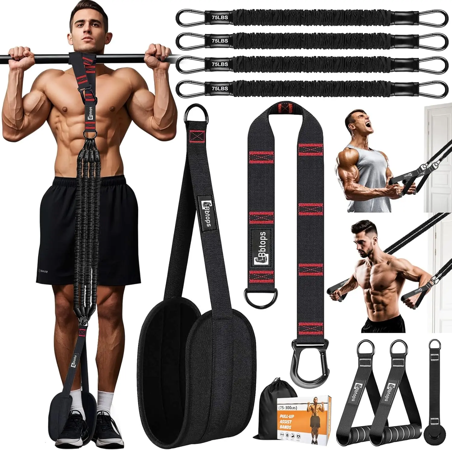 Pull up Assistance Bands,Up to 300 Lbs Assistance,Adjustable Heavy Duty 4 Pull up Bands with Handle and Door Anchor for Home Gym Fitness Exercise Strength Training Workout Equipment Generic