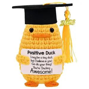 Graduation season gift: duck plush doll with doctor’s hat, yellow yarn duck ornament, motivational crochet duck doll