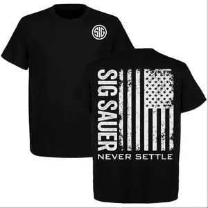 SIG Sauer - Never Settle USA Flag T-shirt, Sig Sauer Shirt, Gun Lovers Tee, Tactical Style, Full Size, Full Color