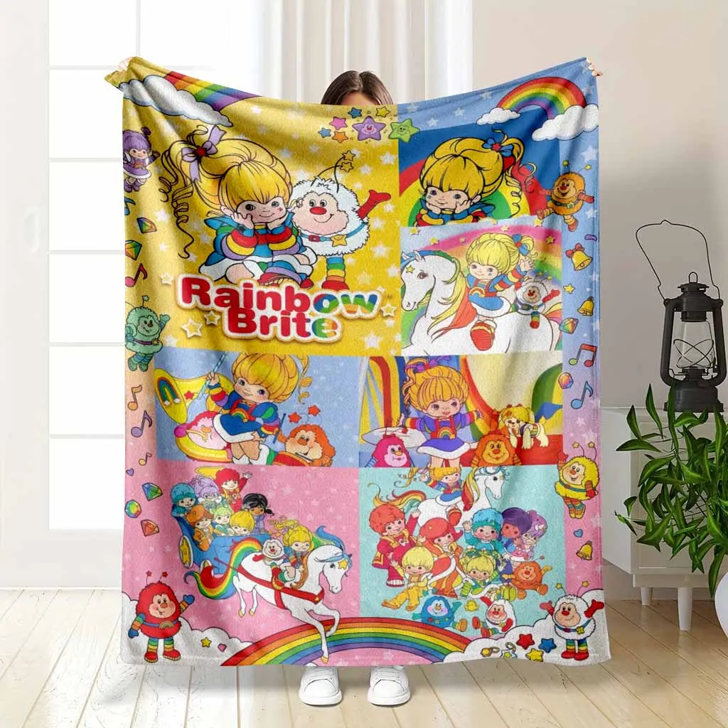 Rainbow Fantasy Girl Flannel Throw Blanket, Colorful Star Unicorn Cartoon Print, Breathable Wrinkle-Resistant Multi-Size Plush Blanket (30×40 inch/76×101cm Mini, 50×60 inch/127×152cm Medium) for Sofa, Bedroom, Birthday Gift
