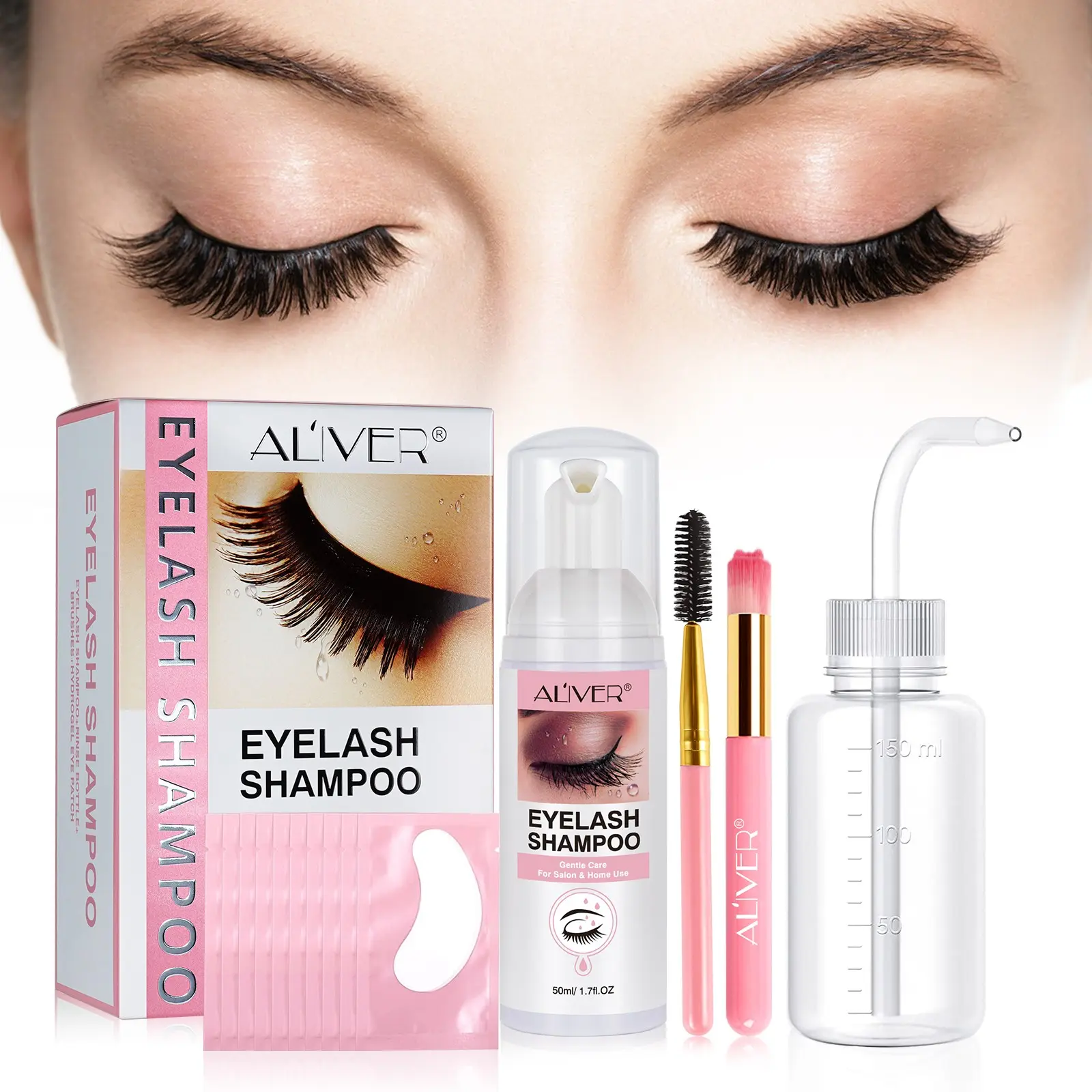 Aliver Eyelash Cleanser Spray Bottle Set, Eyelash Cleansing Kit, Eye Cleaning Water, Makeup Remover Water, Makeup Remover Tool, Gentle Non-Irritating, Suitable for All Makeup Levels, Eyelash Shampoo Kit