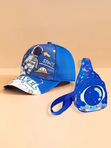 2pcs Boy Astronaut Space Baseball Cap And Crossbody Bag, Suitable for Four Seasons Out of Fashion with Storage Use, Suitable for Back to School As a Gift