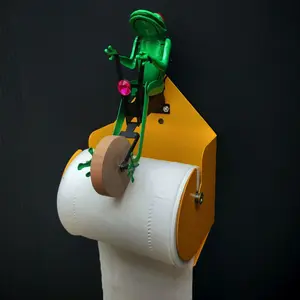 Non-punching,Wall Mounted Toilet Paper Holder, Easy Install Riding Frog Design, Unicycle Animal Theme, Durable Bathroom AccessoryToilet ornament, Installation, Toilet Paper Dispenser Bathroom Mounted