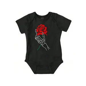 Fashion Baby Graphic One Piece Bodysuit Gothic Bones Skeleton Hand Holding A Rose Emo Punk Alt Streetwear Casual Everyday Soft Cotton Printed Cap Sleeve Lap Neck Romper Baby Clothes Brisco Brands