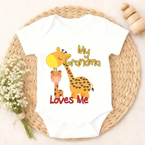 My Grandma Loves Me Baby Bodysuit, Cute Giraffe Newborn Onesie, Soft Cotton Snap Button Infant Romper For Daily Wear & Baby Shower Gift 0-24 Months All Season