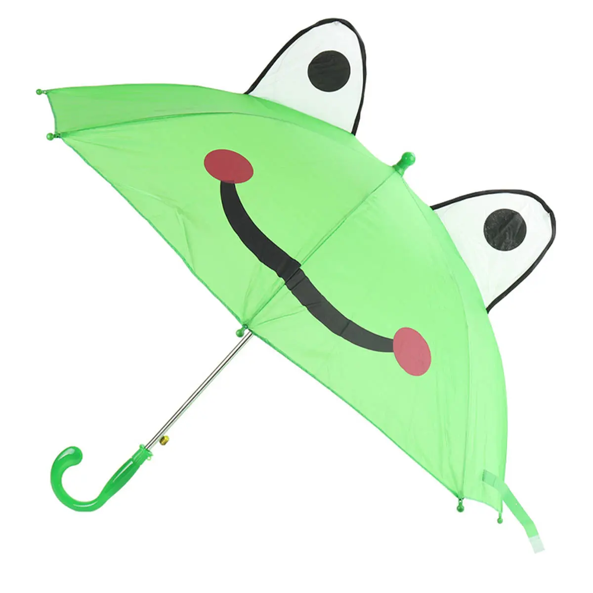 Kids' Frog-Themed Green Plastic Umbrella - Child-Focused, Frog Face Design, 34.5" Span, Automatic Self-Opening, Lightweight Telescopic, 23.25" Collapsed Length, Portable Home Supplies Umbrella, Collapsible, Foldable Handheld Umbrellas