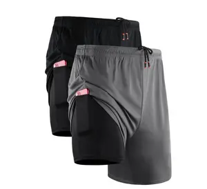 NELEUS Mens 2 in 1 Dry Fit Workout Shorts with Liner and Pockets 2 Packs,Black+Gray,US Size XL