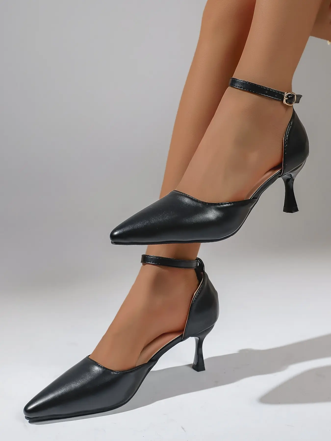 Women's Solid Copper Brown Pointed Toe Slingback Pumps, Elegant Buckle Ankle Strap Kitten Heels, High Heels, Dress Formal Shoes, Comfortable Non-Slip Shoes for Work, Party and Daily Wear