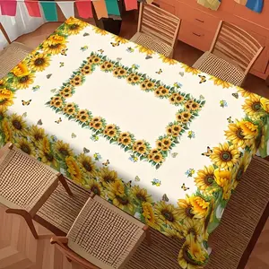Vibrant Sunflower Pattern Tablecloth, Picnic Table Cover, Easy Clean Polyester Material, Perfect for Picnics, Camping, Weddings, Parties, Vintage Home Decor