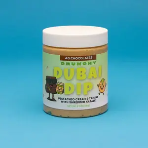 Dubai Dip - Pistachio Cream and Tahini Mix with Shredded Kataifi - 2 Flavors: Hazelnut & Classic - 8oz & 4oz Crunchy Snack  Sweet Dessert Spread