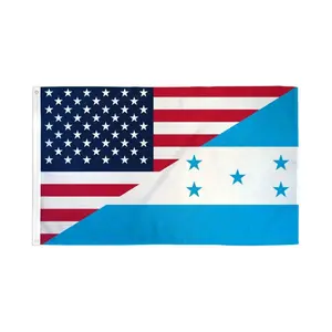 3x5ft USA-Honduras Combination Print Polyester Flag - Polyester Flat Banner, Dye Sublimation Party Backdrop, Header Tape Wall Decor for Festive & Home Use