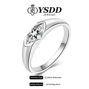 【#112 In Love】1Carat Marquise Cut Bar Set Solitaire Synthetic Moissanite Ring  in 925 Sterling Silver Valentine's Day Couple Ring