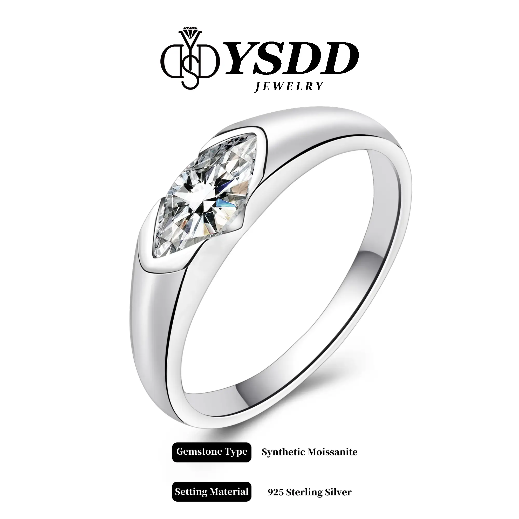 【#112 In Love】1Carat Marquise Cut Bar Set Solitaire Synthetic Moissanite Ring in 925 Sterling Silver Valentine's Day Couple Ring