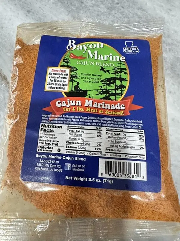 Bayou Marine Cajun Marinade for 2 lbs Meat or Seafood - Seasoned Blend for Perfectly Flavored Cooking - 2.5 oz