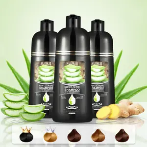 MJDMJD Aloe Vera & Ginger Hair Dye Shampoo 3 in 1 For Women & Men, Herbal Ingredients Hair Color Shampoo Nourishing All Hair Types, Instant Haircoloring & Cover Gray Hair & Root Touch Up & Plant Haircare, Long-Lasting Color, 420ml
