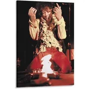 Jimis Burning Guitar Hendrix Photo Poster Canvas Art Poster And Wall Art Picture Print Modern Family Bedroom Decor Posters 16x24inch(40x60cm) Ornaments Decoration