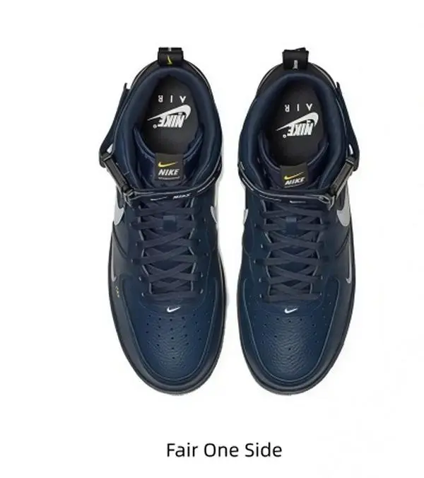 Navy Blue Mid Top Skate Sneakers Lace Up Strap Design Platform Casual Shoes White Side Logo Rear Zipper Detail Non Slip Rubber Sole Fashion Streetwear Daily Outdoor Walking Footwear