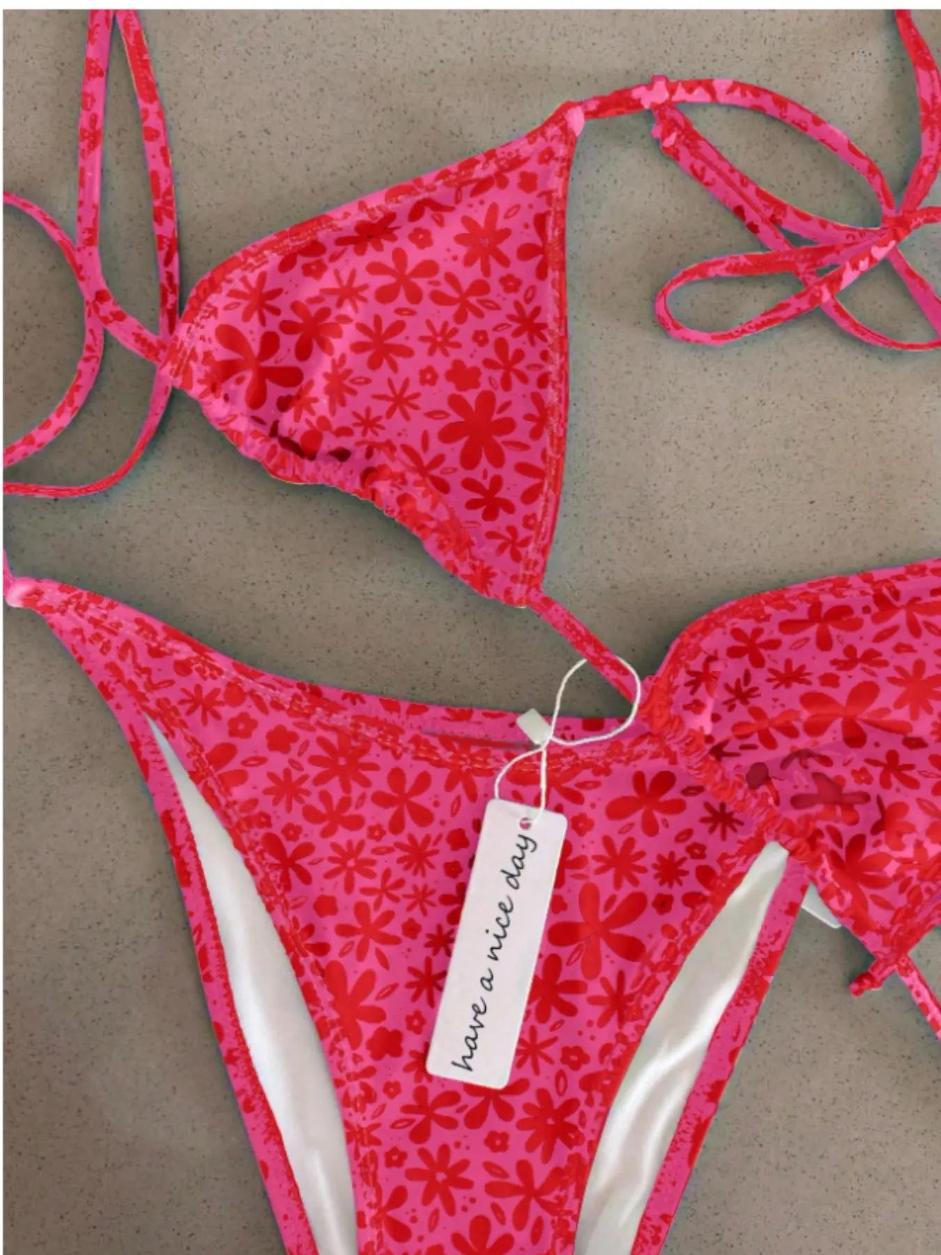 Women's Sexy Floral Bikini Swimwear Set, Adjustable Halter Top with Cups, High-Waisted Briefs, Summer Beach Vacation Two-Piece Swimsuit, Flower Print Bikini