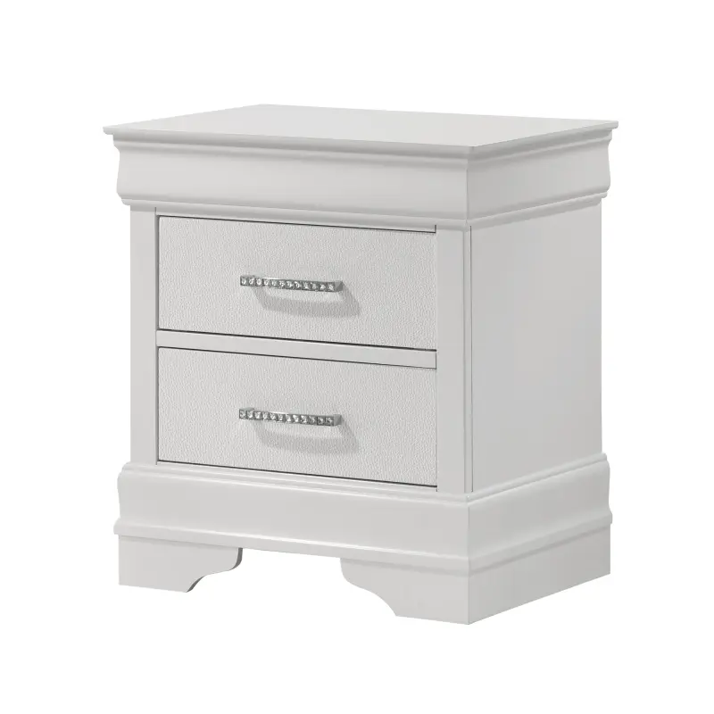 1pc Modern Glam Style Two Drawers Nightstand Solid Wood Crystal-Like Diamond Tufted Texture Finish Bedroom Furniture White
