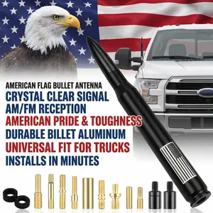 Black Bullet Antenna with American Flag｜Replacement for Cars, Trucks, SUVs｜Durable & Upgraded Design