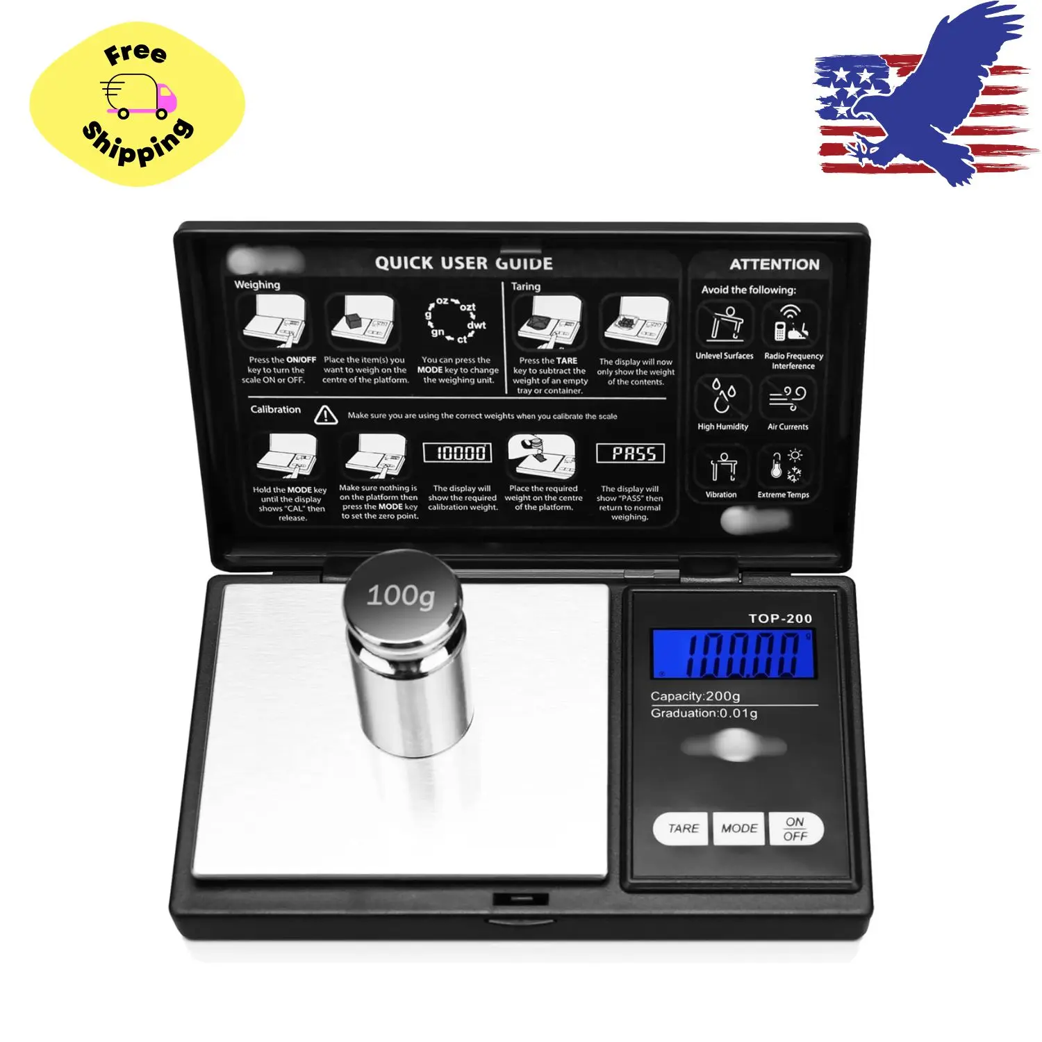 200g Digital Pocket Gram Scale 0.01g Accuracy, 200g x 0.01g Mini Digital Grams Scale