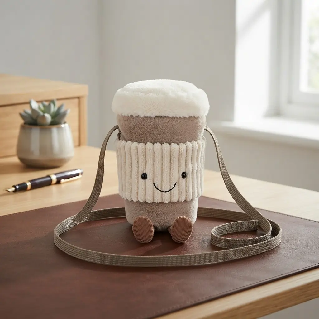 Jellycat Coffee-To-Go Bag Plush Accessory – Cozy Coffee Cup Shoulder Bag for Gifts, Collectors & Daily Adventures