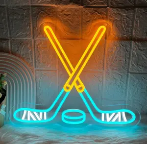 Ice Hockey LED Neon Sign - Cordless, Ambiance, Bright, Dim Light Signs, Sports-Themed Indoor Novelty Lighting for Boys' Bedroom, Cordless Light Signs