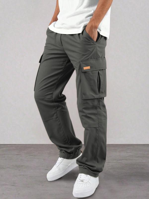 Men's Casual Cargo Pants, Wrinkled Design, Loose Fit Lightweight Sporty Style, Straight Leg Comfortable Daily Wear