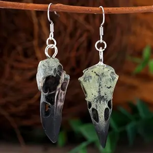 1 Pair Gothic Resin Crow Skull Earrings, Bird Skull Dangle Earrings, Holiday Party Gift