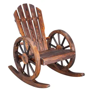 Outvita Garden Outdoor Fir Rocking Chair with Wooden Wheel Carbonized Color for Garden Balcony Backyard Summervibes