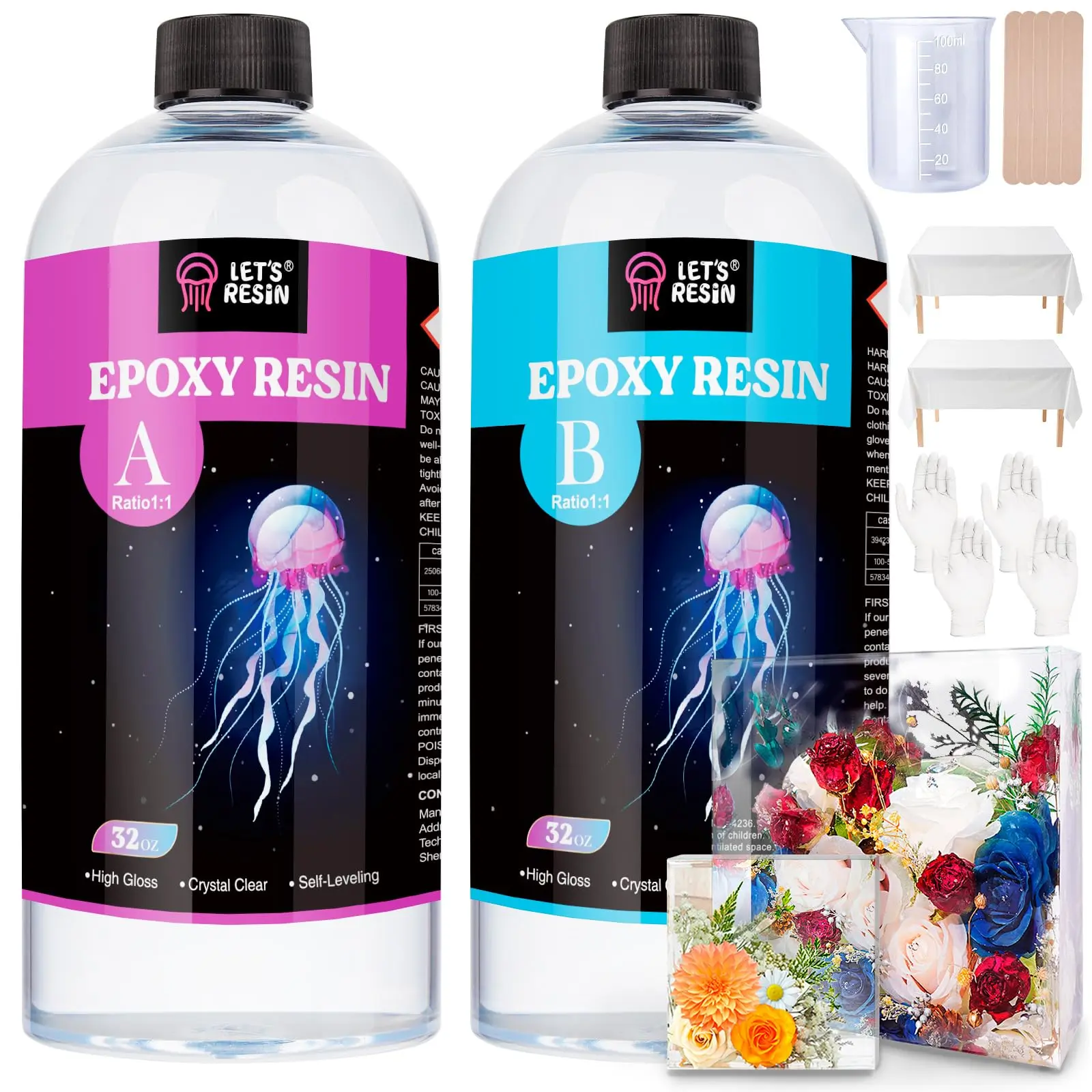 LET'S RESIN 64oz Epoxy Resin,Crystal Clear Resin Epoxy Kit for Crafts | Bubble Free Casting Resin, 2 Part Resin and Hardener for DIY Art, Jewelry Making, Coasters, for Beginners & Pros