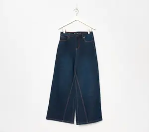 Peace Love World Petite Full Length Wide Leg Denim Pants w/Gusset