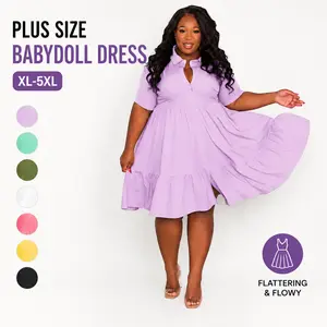 Women's Plus Size Solid Short-Sleeve Ruffle Hem Casual Sports Dress - Spring, Summer Outdoor Wear, Plus Size Fashion