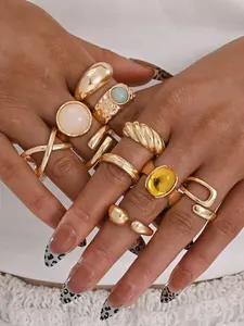 Women's Ring Set, Vintage Boho Style, Exaggerated Geometric Design, Adjustable Open Rings, Perfect for Parties and Gifts
