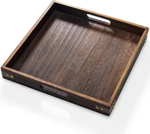 [USA Stock] - Serving Tray with Handles,13"*13"Wood Decorative Tray for Living Room,Modern Coffee Table Tray,Square Large Serving Platters for Home Decor,Ottoman,Bed,Kitchen,Bathroom, Breakfast,Bar