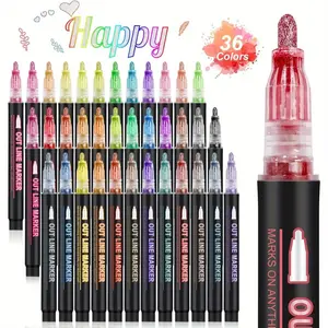 12/24/36 Colors Glitter Markers, Double Line Outline Markers, Super Squiggles Shimmer Outline Marker Set, Self Outline Metallic Doodle Drawing Pens for Christmas Greeting Card Making, DIY Art Crafts, Metallic Sparkle Pen