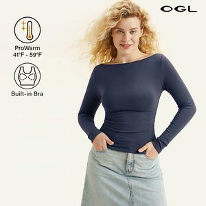 OGL ProWarm Eco-Mousse Modern Side Ruched Boatneck Brami Top Autumn outfits Long Sleeve Casual women’s clothes Size Down for Fitted Look TikTokShopHolidayHaul