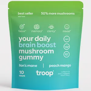 Troop Lion's Mane Mushroom Gummies for Focus Mental Clarity & Memory Supplement 7000mg Triple Extracted Vegan Tropical Flavor 60 Count Boosts NGF for Brain Health