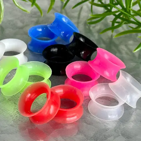 PAIR Super Soft Thin Silicone Tunnels Ear Skins Plugs Gauges Body Jewelry