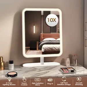 Portable LED Makeup Mirror with 10X Magnification Touch Dimmer HD Lighted Vanity Mirror for Desk Adjustable Brightness Travel-Friendly Cosmetic Mirror for Flawless Beauty Anywhere