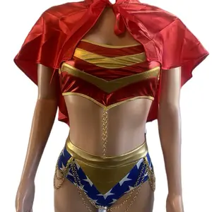 Wonder Woman Costume - Red Cape & Gold Accents - Women's Superhero Outfit