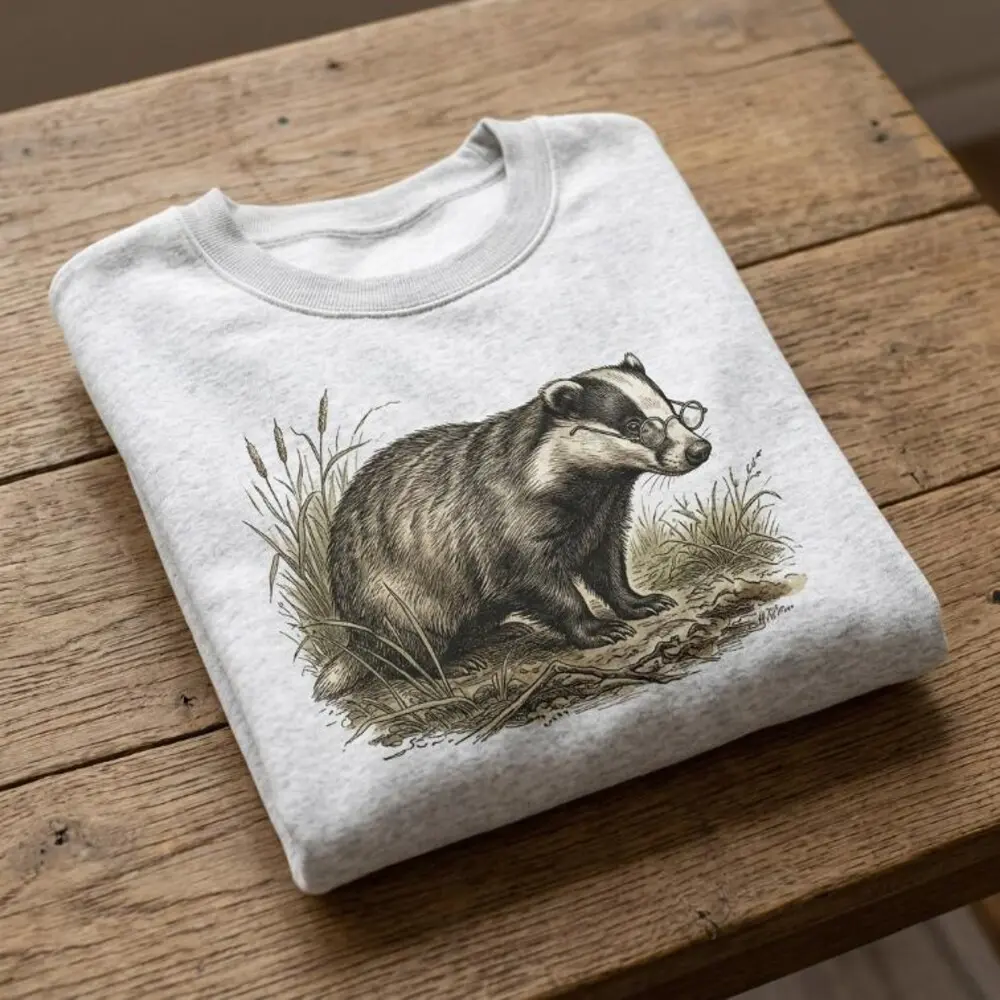 Badger Glasses Shirt Wise Badger Nerd Glasses Unisex Sweatshirt Hoodie Vintage Retro Nature Sketch Style Badger Lover Gift#41