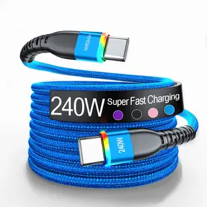 USB C to USB C Cable, With Breathing Light 240W Super Fast Charging Type C Charger Cord, Braided USB C Phone Charger Cable for Smartphone iPhone 17 16 15 Pro Samsung S24 S23 for LG, for Moto G, for Google Pixel Laptops MacBook iPad Switch Steam Deck etc.