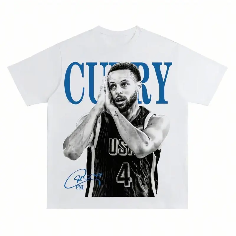 Basketball Curry Signature Moves Graphic Tee Oversized Breathable Cotton T-Shirt for Street Hoops Fans