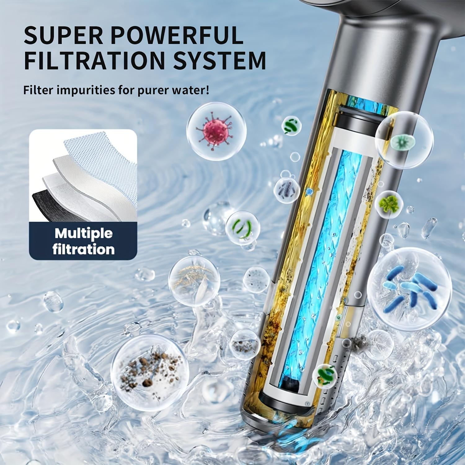 Metal Handheld High-Pressure Massage Shower Head - 3-Setting 4-in-1 Removable Design with Adjustable Spray, 47 in Upgraded Reinforced Thick Hose, Mounting Bracket and 5 Filter Cartridges, Handheld Head