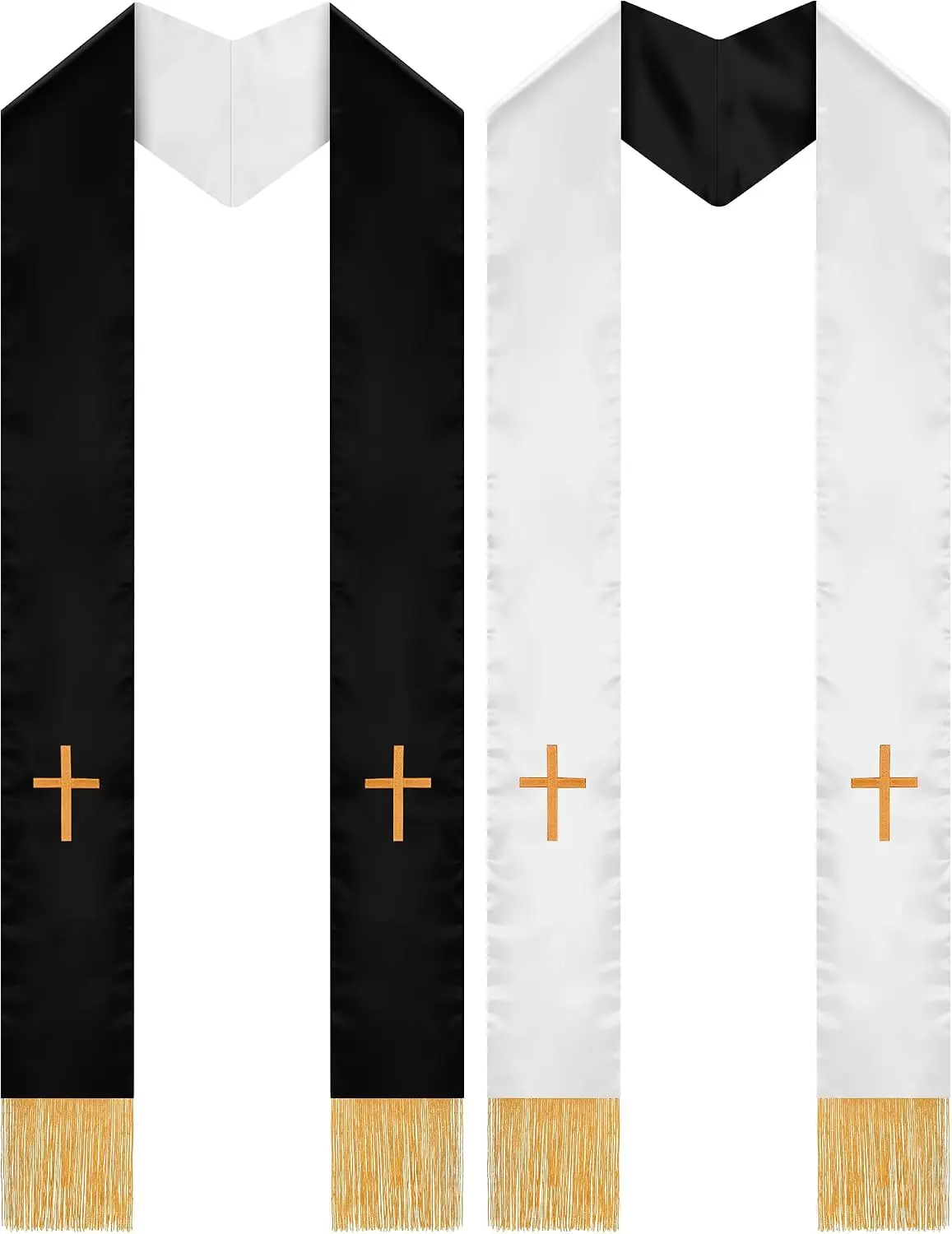 2 Pcs Embroidery Reversible Clergy Stole with Cross Tassels Wedding Church Minister Pastor Priest Shawls for Men WomenGift.